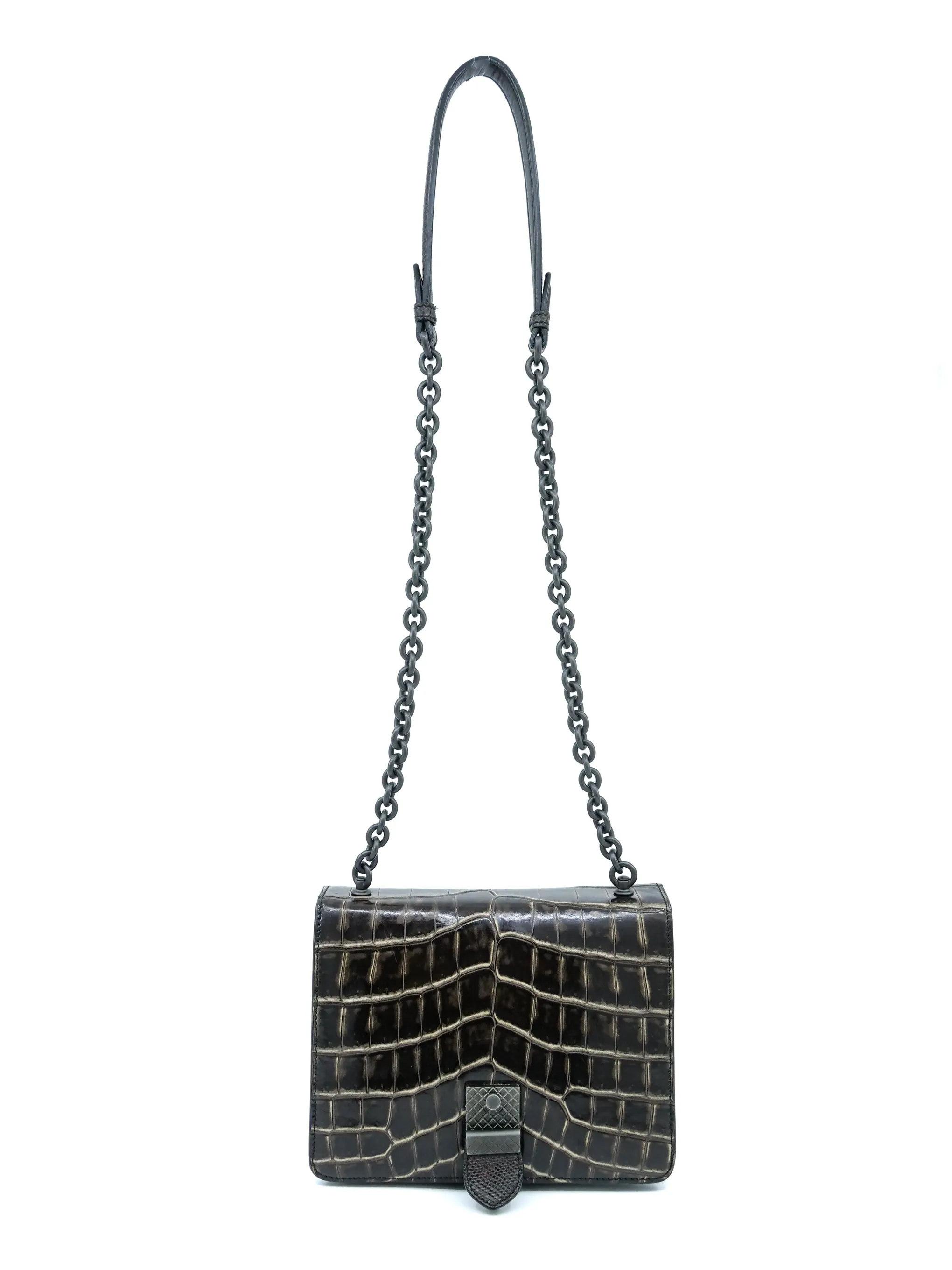 2017 Bottega Veneta Embossed Crocodile Accordion Chain Bag