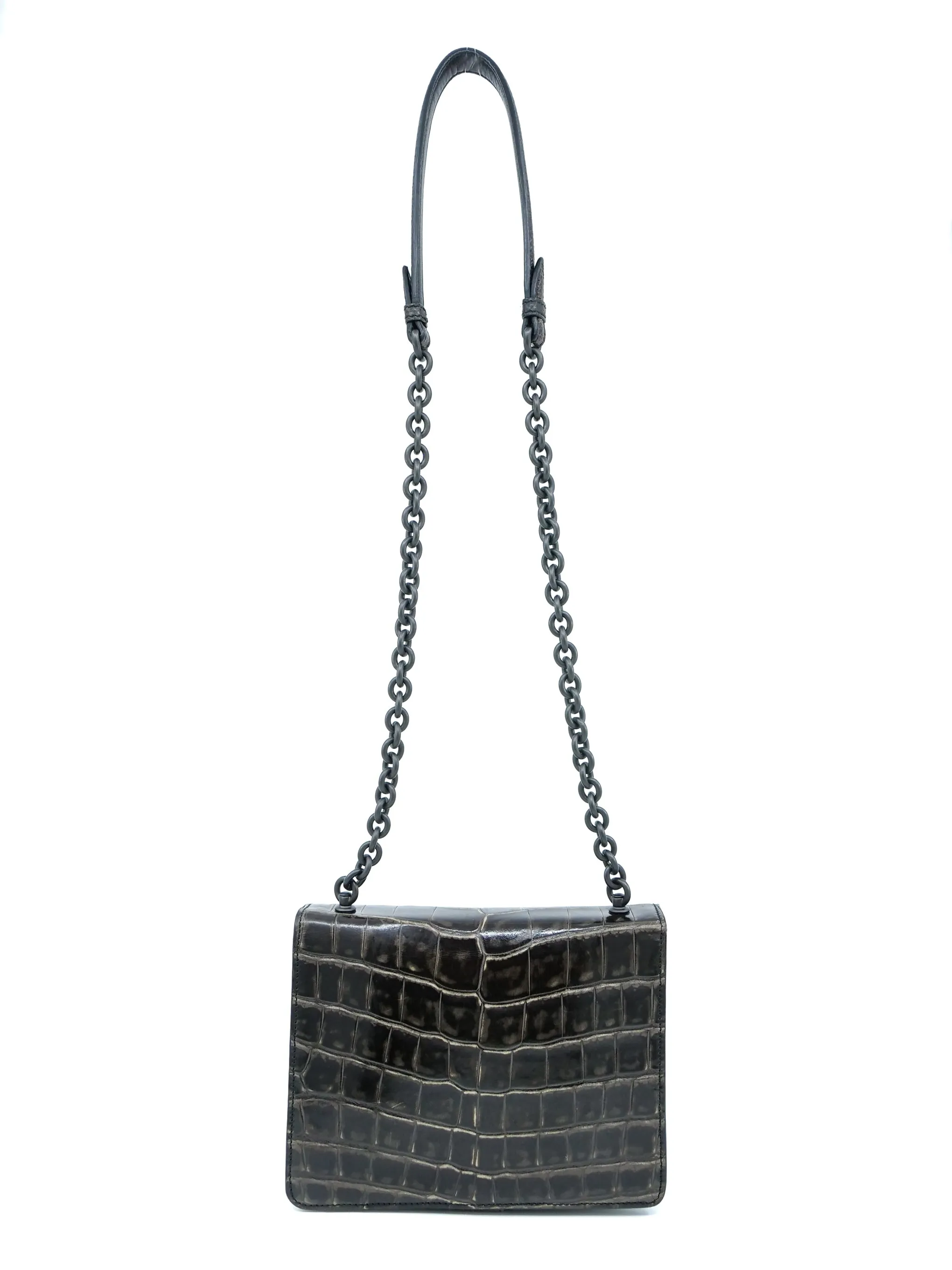 2017 Bottega Veneta Embossed Crocodile Accordion Chain Bag