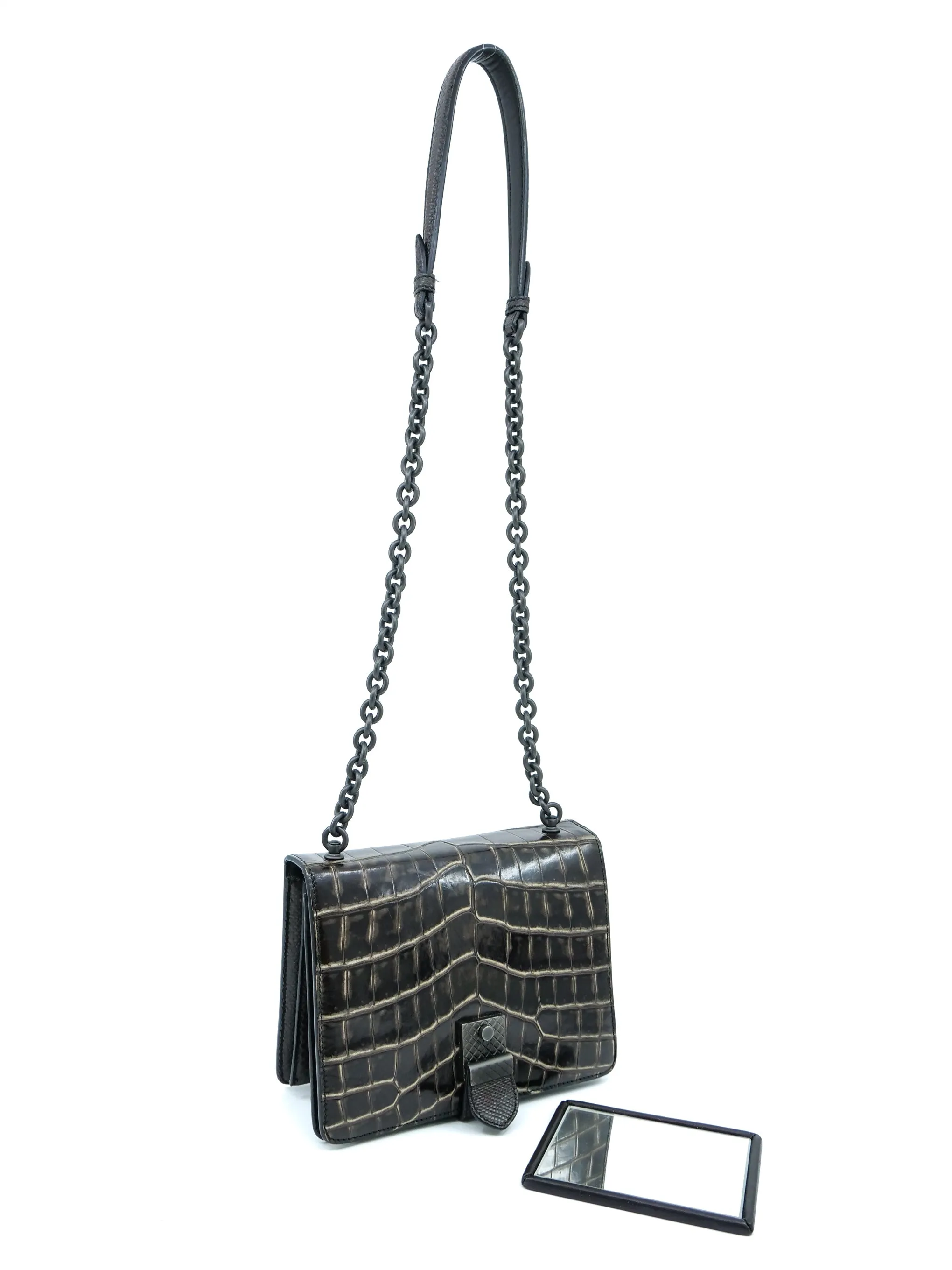 2017 Bottega Veneta Embossed Crocodile Accordion Chain Bag