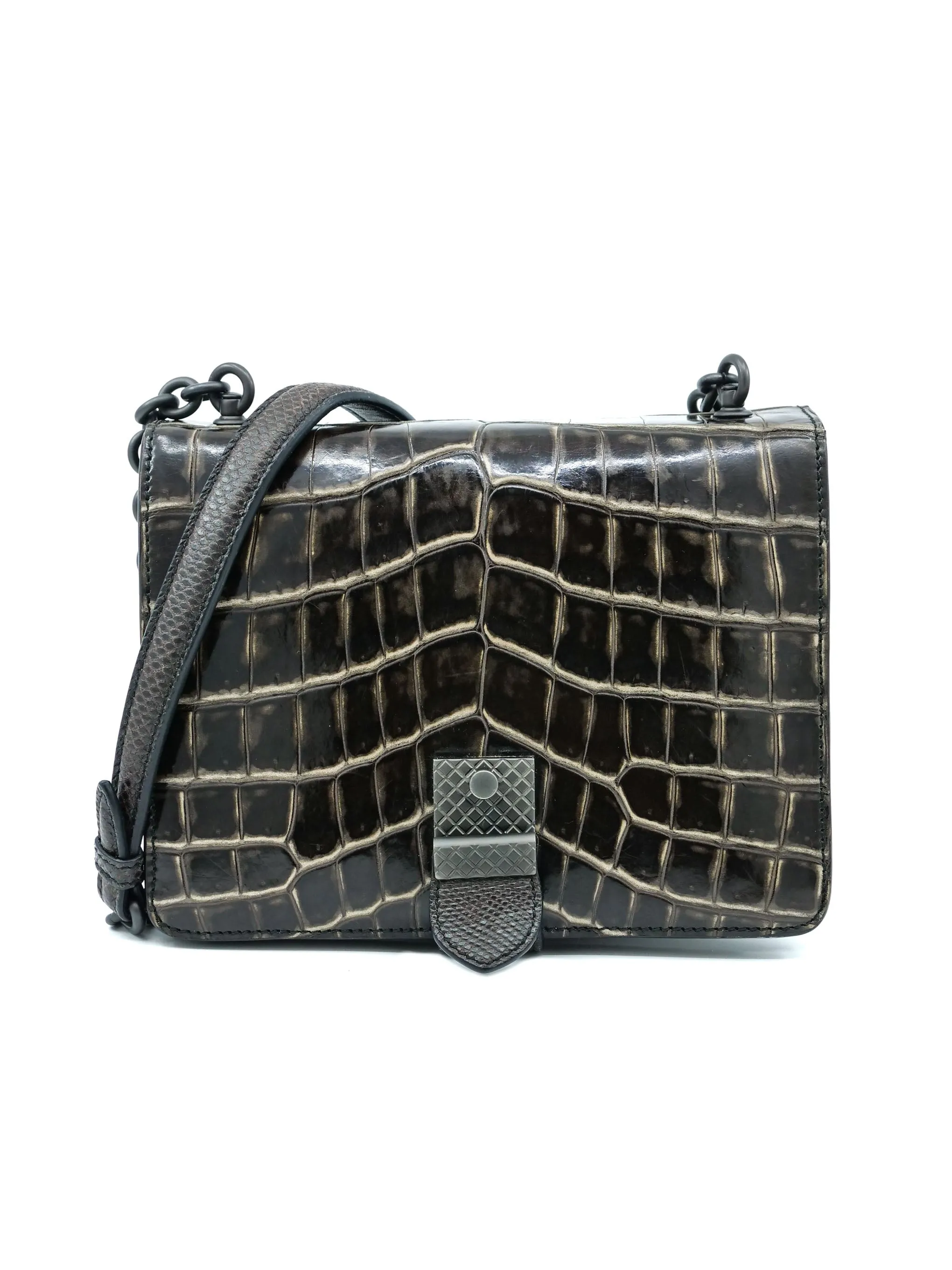 2017 Bottega Veneta Embossed Crocodile Accordion Chain Bag