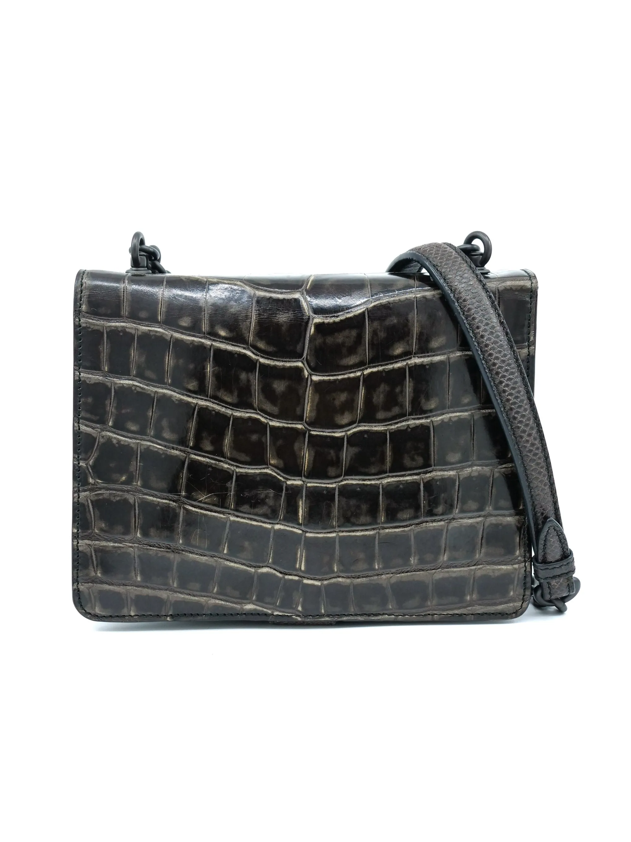 2017 Bottega Veneta Embossed Crocodile Accordion Chain Bag