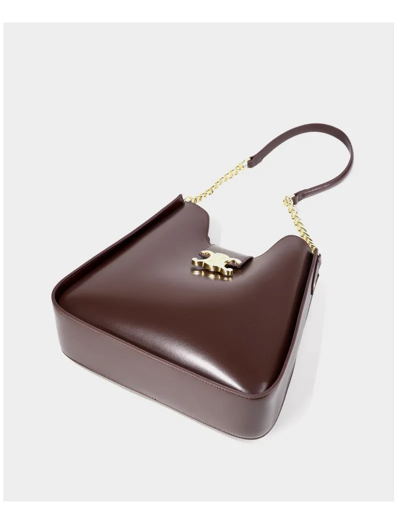 30CM women's handbag chain leather armpit bucket mother handbag 2927 coffee
