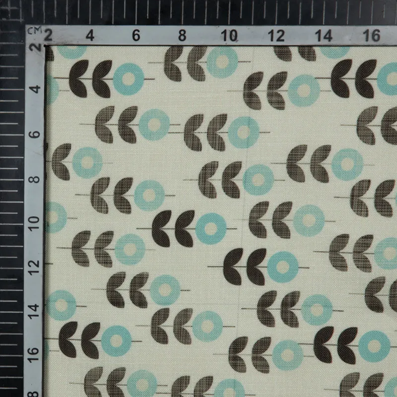 Beige Floral Digital Print Linen-Textured Fabric (Width 56 Inches)