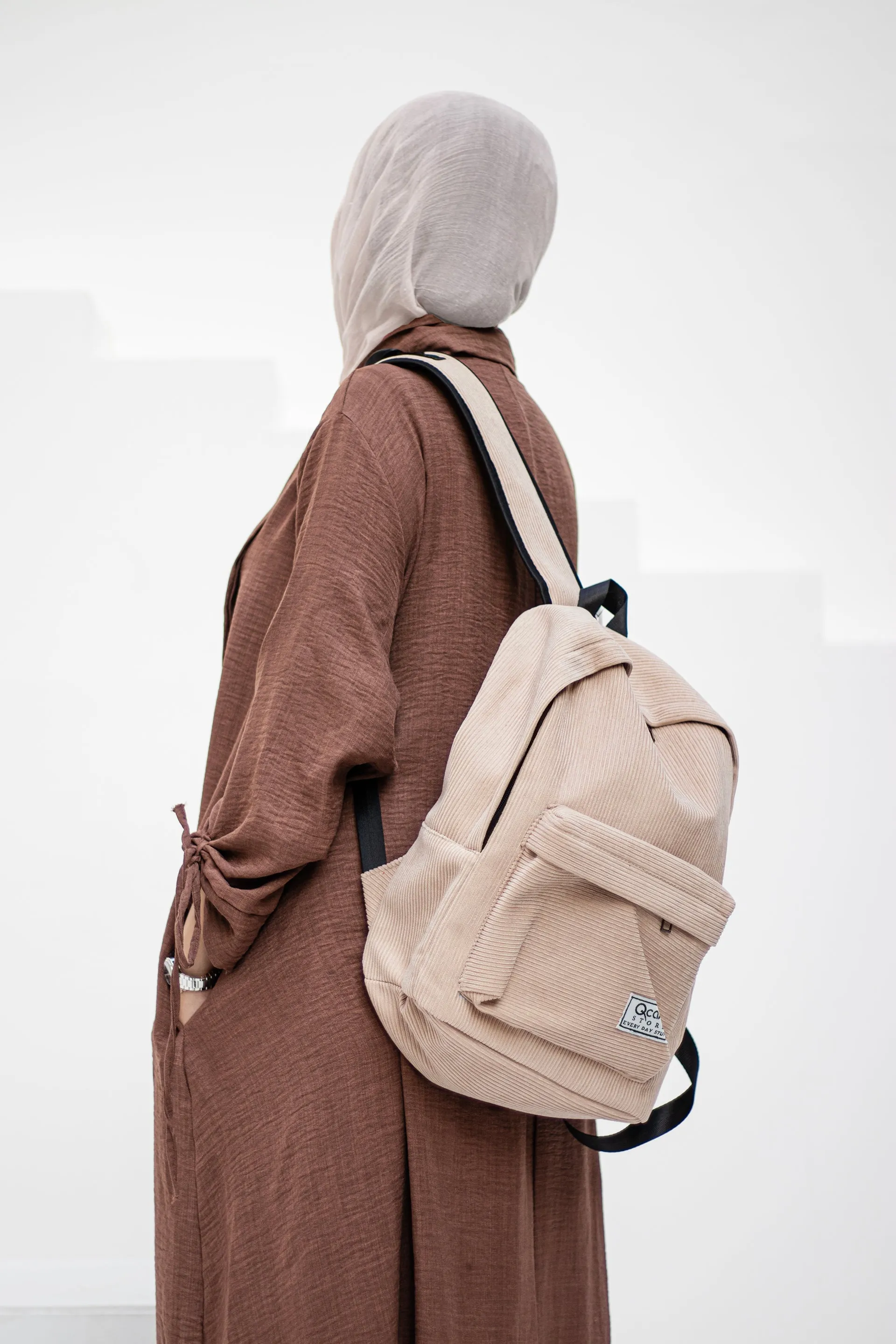 Beige Velvet Backpack