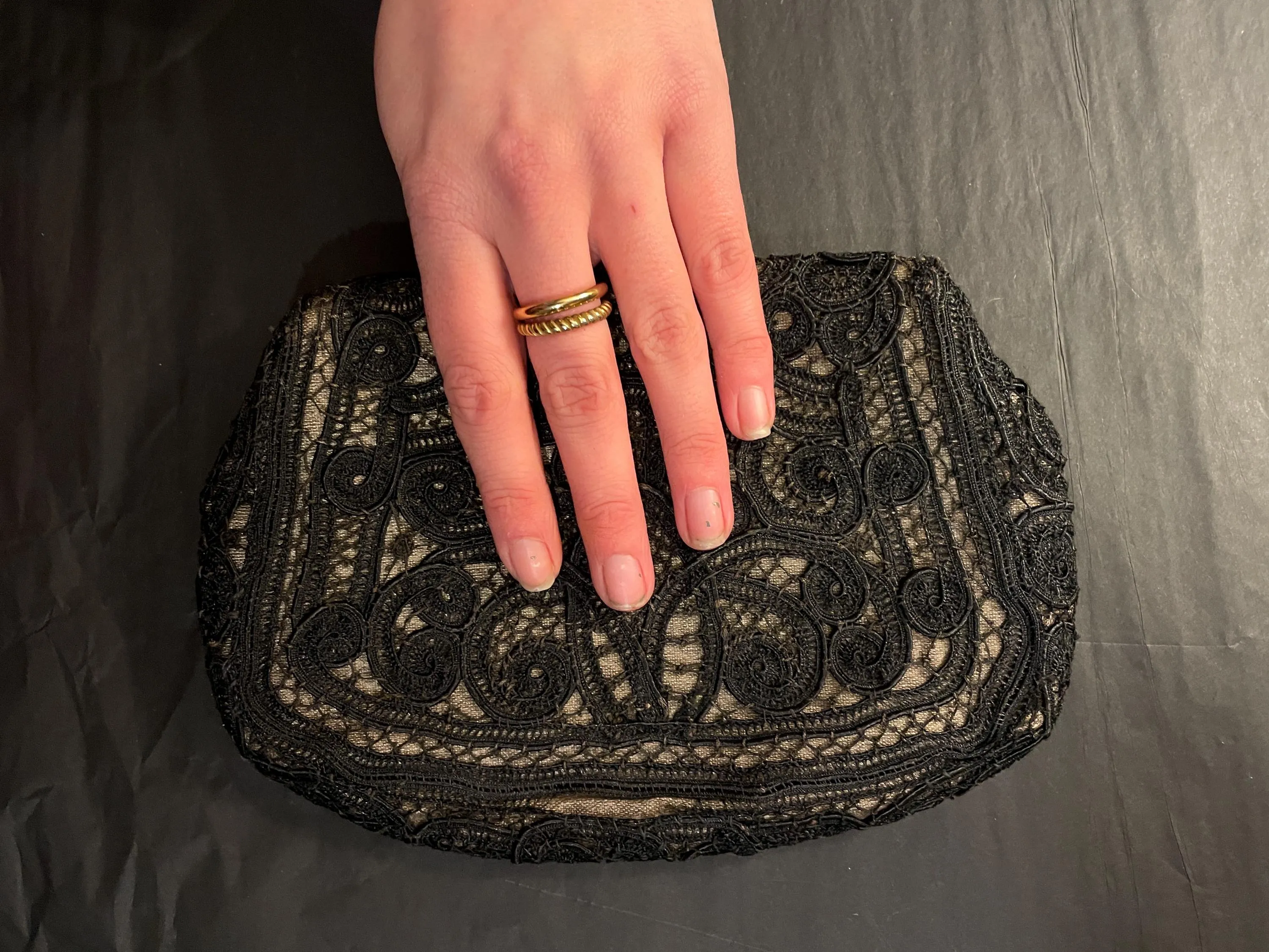 black lace 1920s/30s evening bag