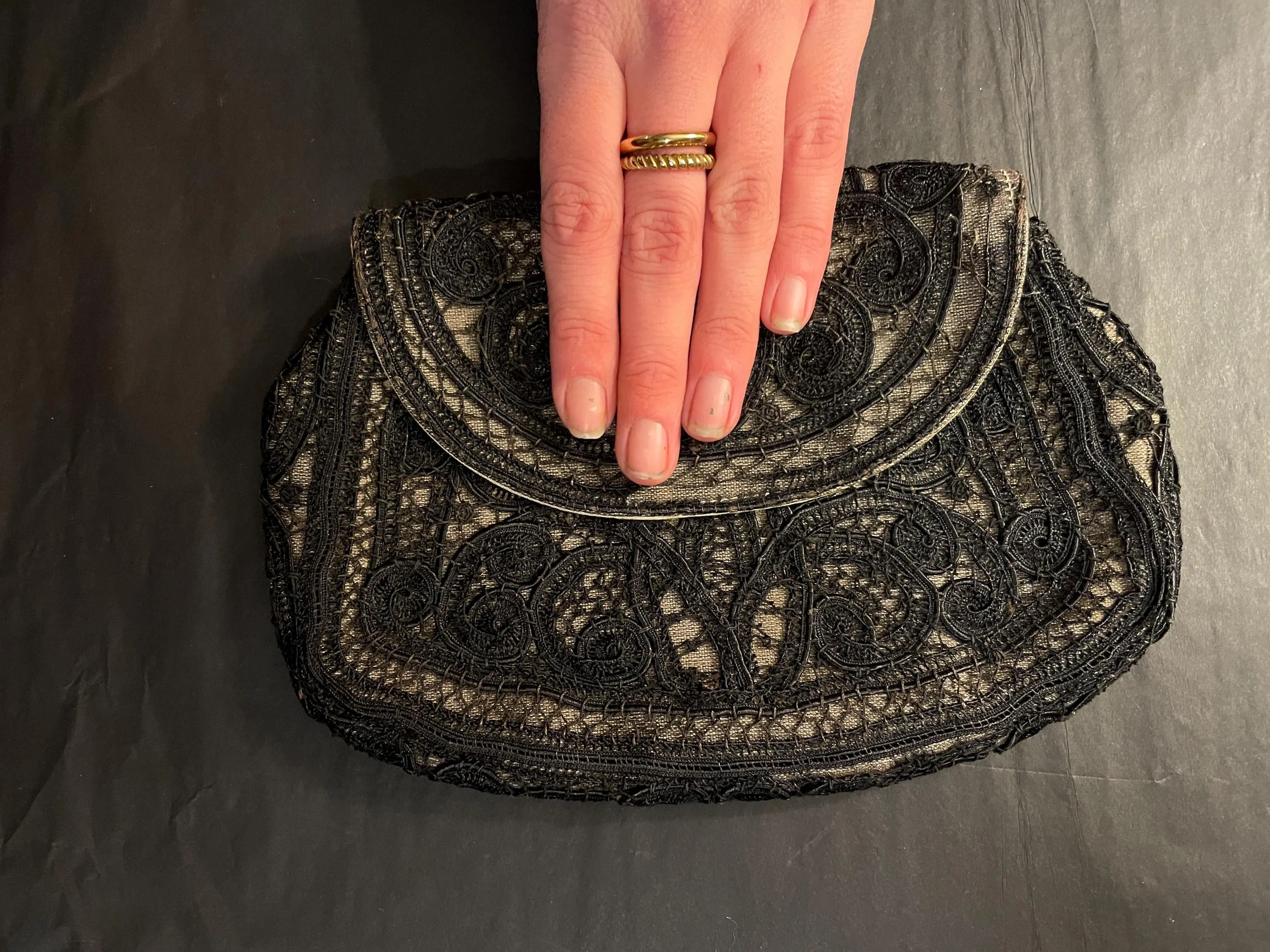 black lace 1920s/30s evening bag
