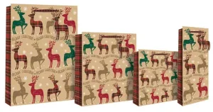 Christmas Tartan Reindeer Design Gift Bag - Red & Green Check - XL