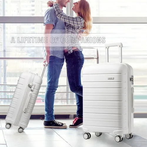 Kono 20 Inch Multi Texture Hard Shell PP Suitcase - Classic Collection - White