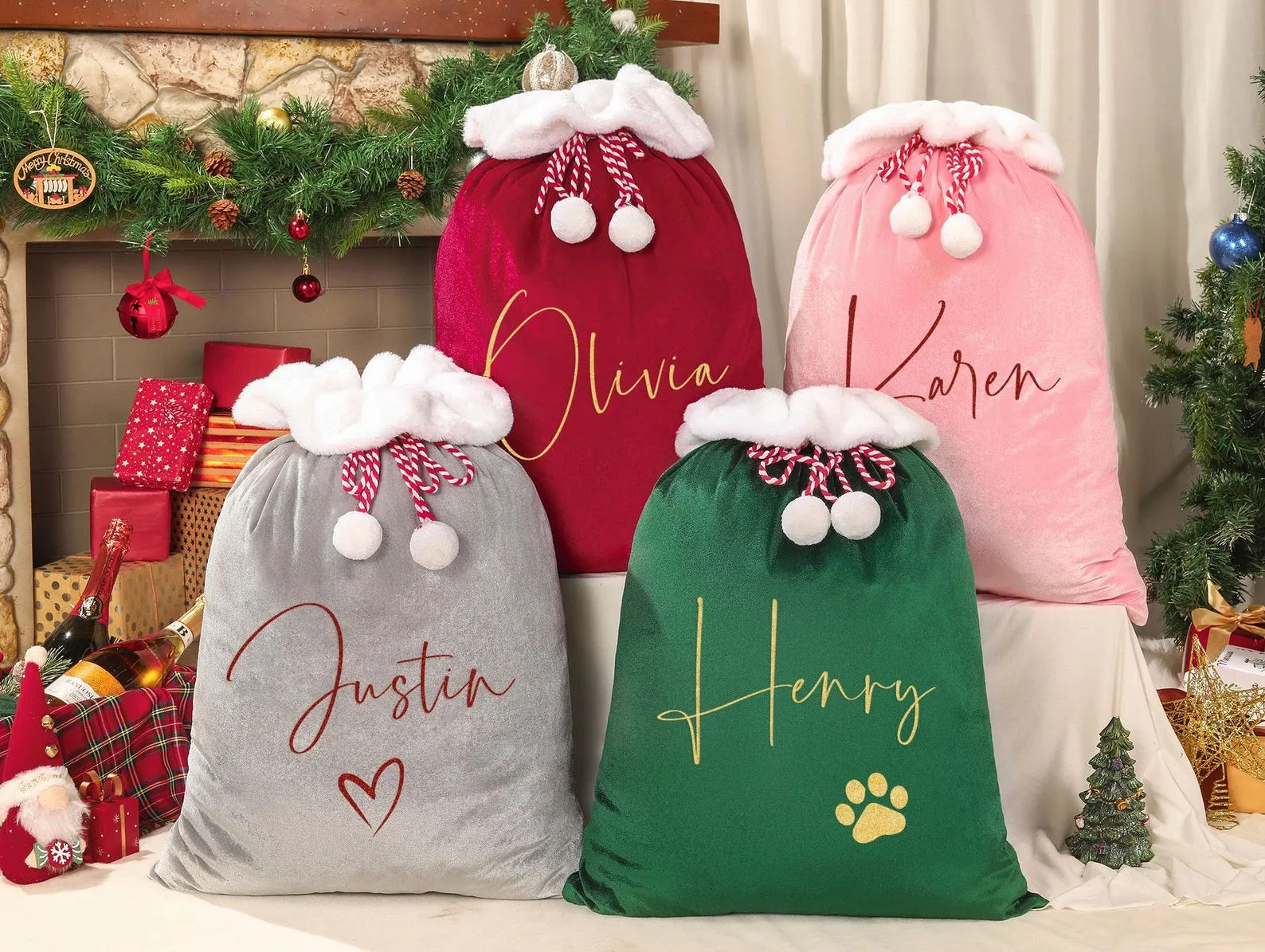 Personalised Velvet Santa Sack, Christmas Santa Sack, Christmas Gift Bag for Kids and Adults and pet, Christmas Gift Bag, Xmas.