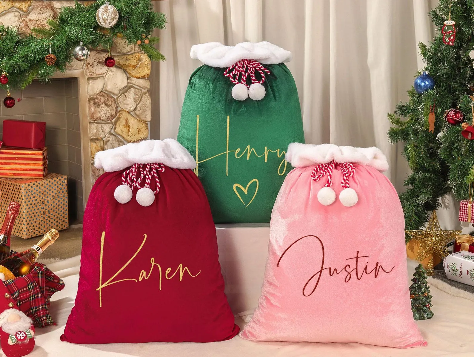 Personalised Velvet Santa Sack, Christmas Santa Sack, Christmas Gift Bag for Kids and Adults and pet, Christmas Gift Bag, Xmas.