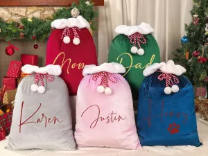 Personalised Velvet Santa Sack, Christmas Santa Sack, Christmas Gift Bag for Kids and Adults and pet, Christmas Gift Bag, Xmas.