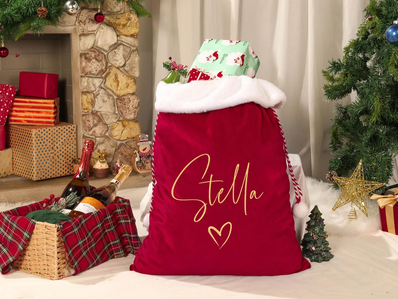Personalised Velvet Santa Sack, Christmas Santa Sack, Christmas Gift Bag for Kids and Adults and pet, Christmas Gift Bag, Xmas.