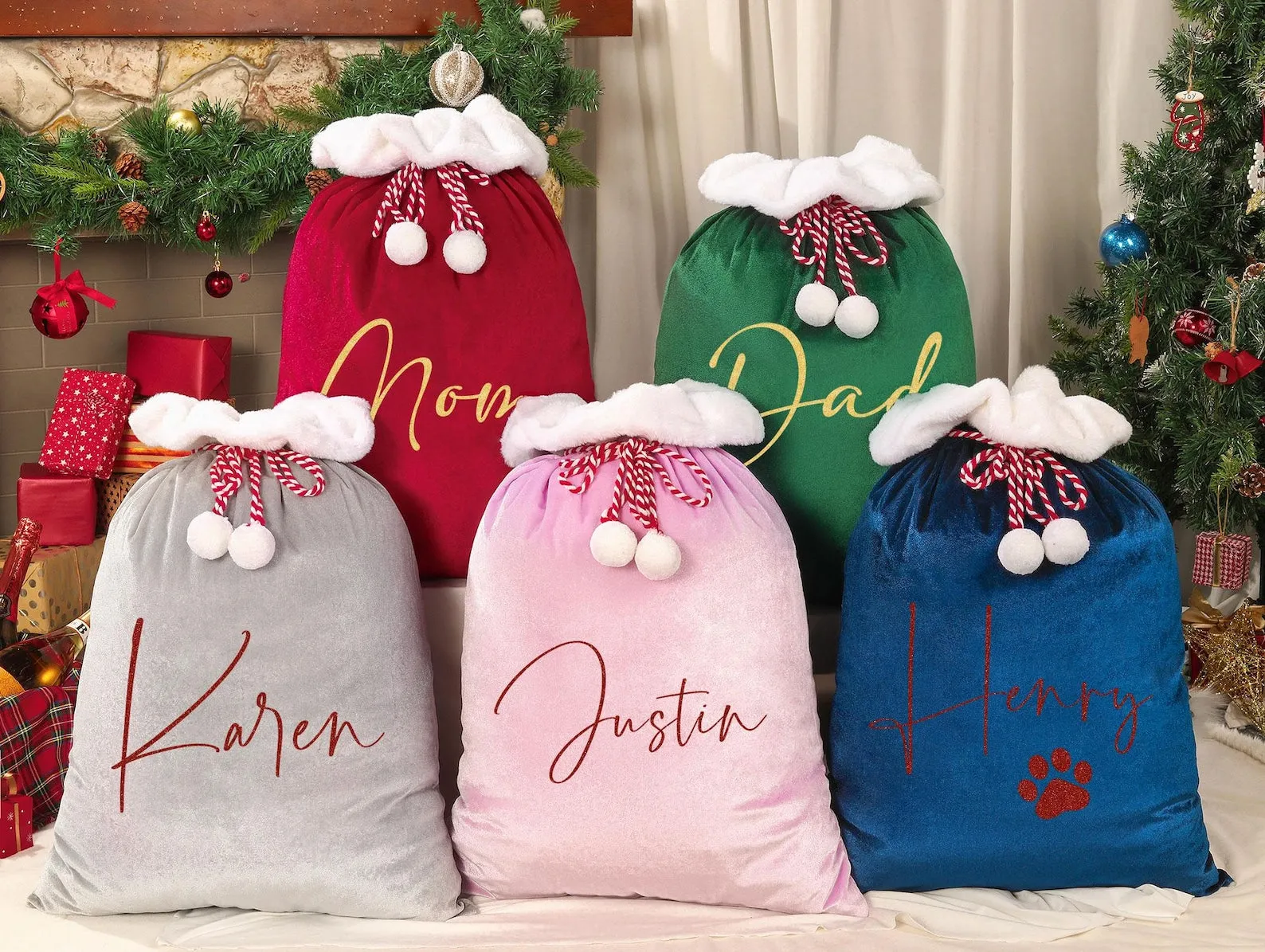 Personalised Velvet Santa Sack, Christmas Santa Sack, Christmas Gift Bag for Kids and Adults and pet, Christmas Gift Bag, Xmas.
