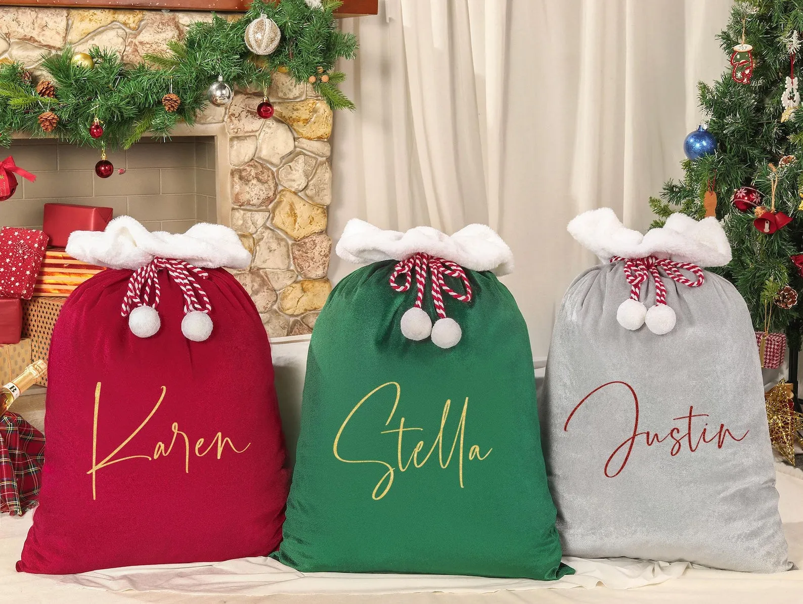 Personalised Velvet Santa Sack, Christmas Santa Sack, Christmas Gift Bag for Kids and Adults and pet, Christmas Gift Bag, Xmas.