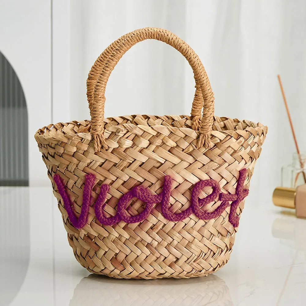 Personalized Embroidered Name Bags Straw Basket Bridal Shower Bags Customized Straw Bags Custom Wedding Bag Straw Tote