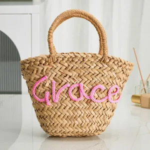 Personalized Embroidered Name Bags Straw Basket Bridal Shower Bags Customized Straw Bags Custom Wedding Bag Straw Tote