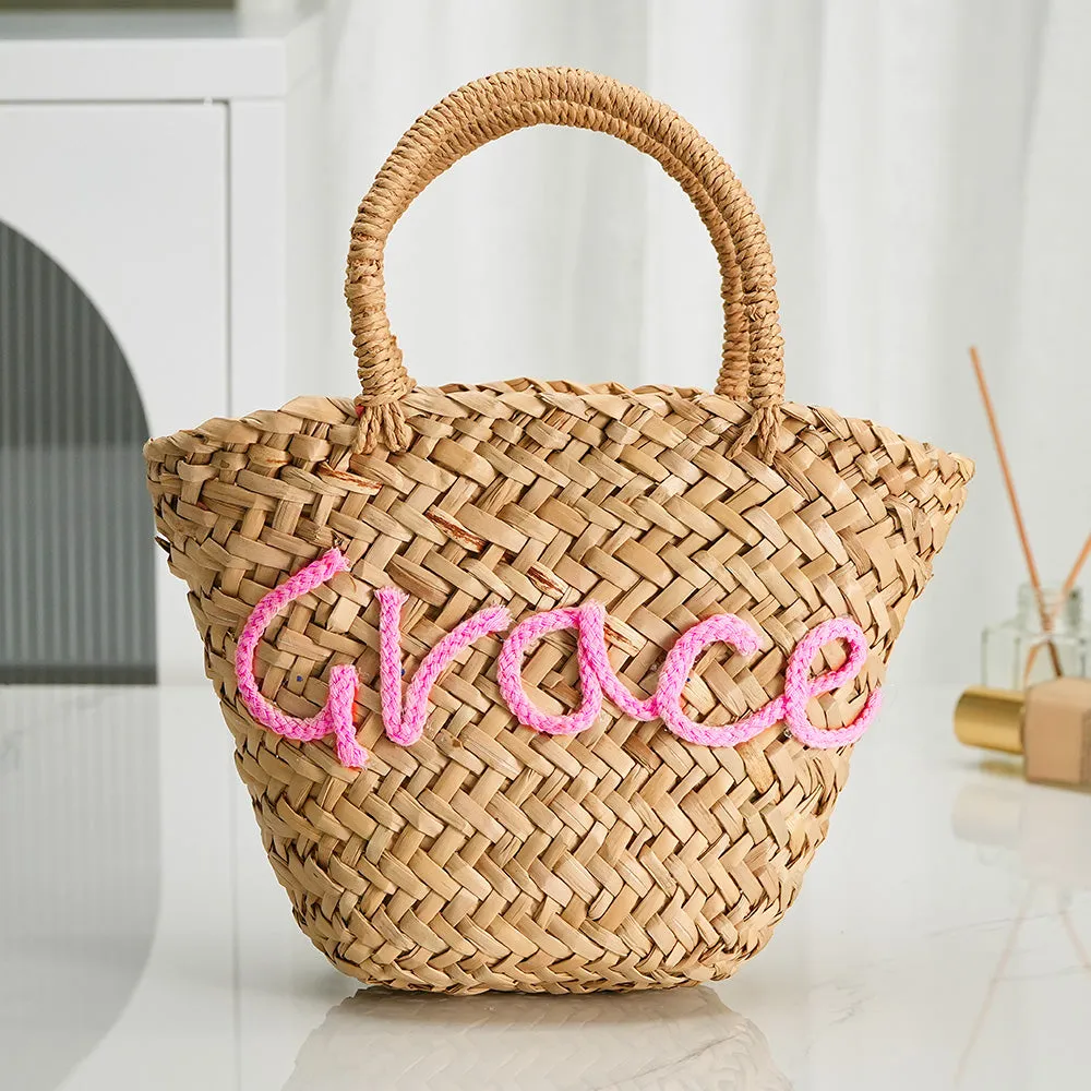 Personalized Embroidered Name Bags Straw Basket Bridal Shower Bags Customized Straw Bags Custom Wedding Bag Straw Tote