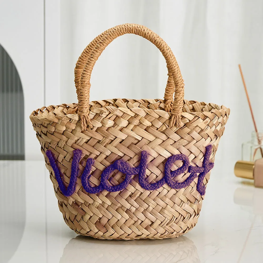 Personalized Embroidered Name Bags Straw Basket Bridal Shower Bags Customized Straw Bags Custom Wedding Bag Straw Tote