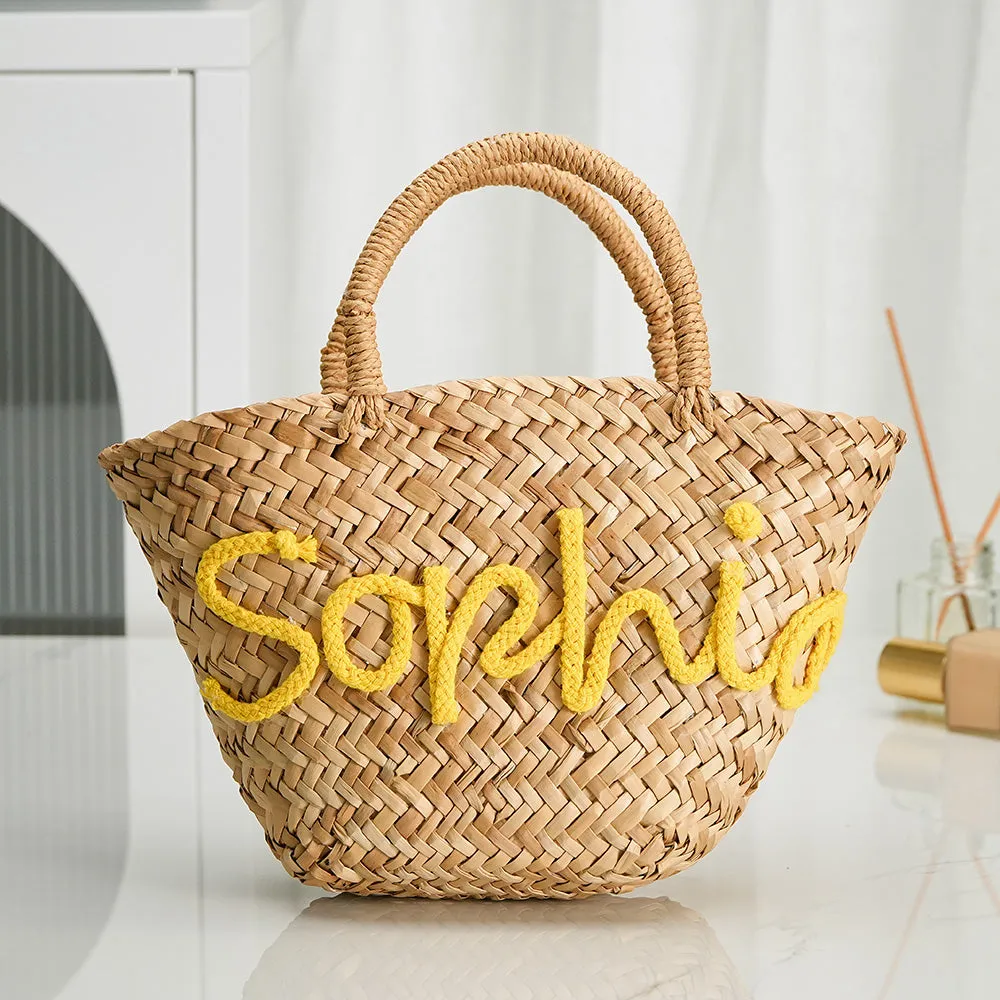 Personalized Embroidered Name Bags Straw Basket Bridal Shower Bags Customized Straw Bags Custom Wedding Bag Straw Tote