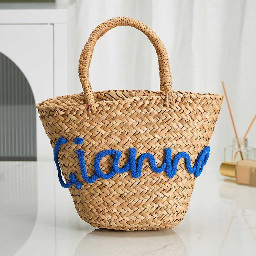 Personalized Embroidered Name Bags Straw Basket Bridal Shower Bags Customized Straw Bags Custom Wedding Bag Straw Tote