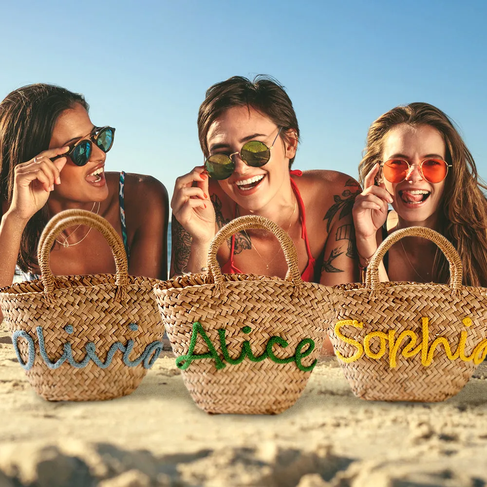 Personalized Embroidered Name Bags Straw Basket Bridal Shower Bags Customized Straw Bags Custom Wedding Bag Straw Tote