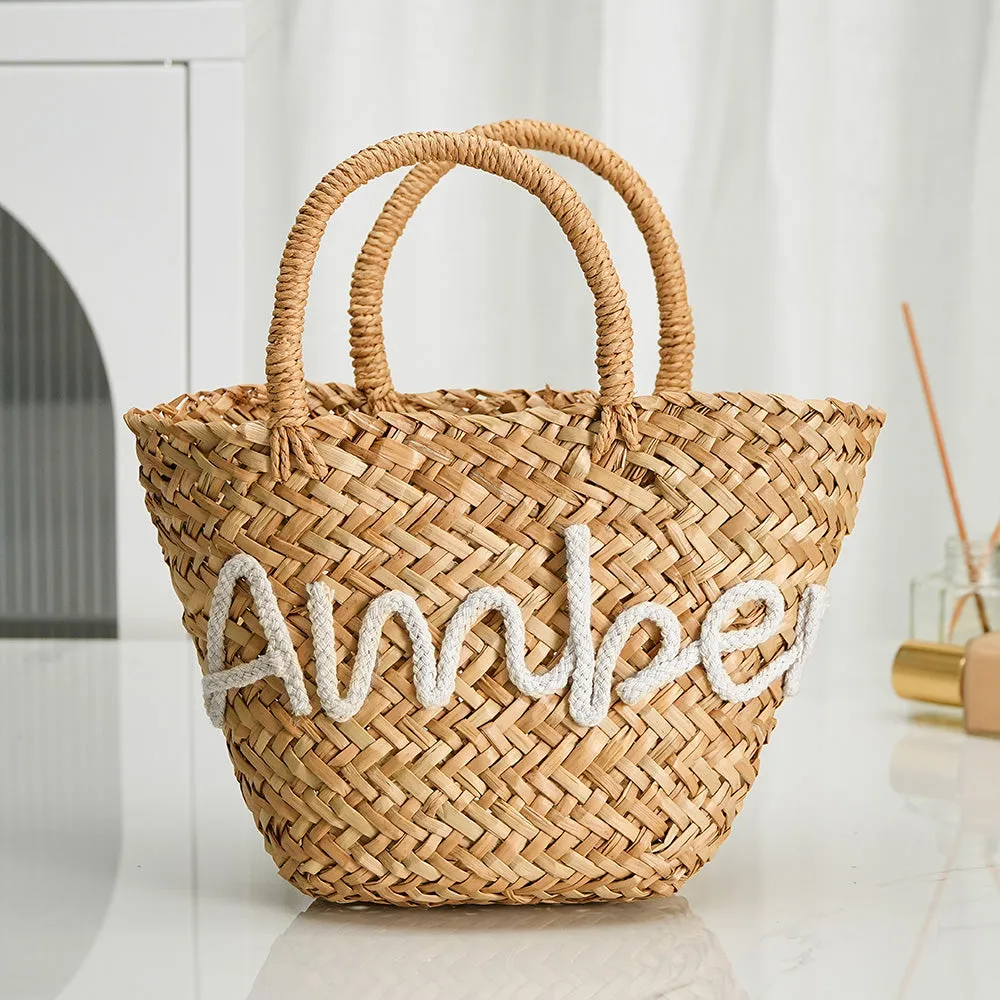 Personalized Embroidered Name Bags Straw Basket Bridal Shower Bags Customized Straw Bags Custom Wedding Bag Straw Tote