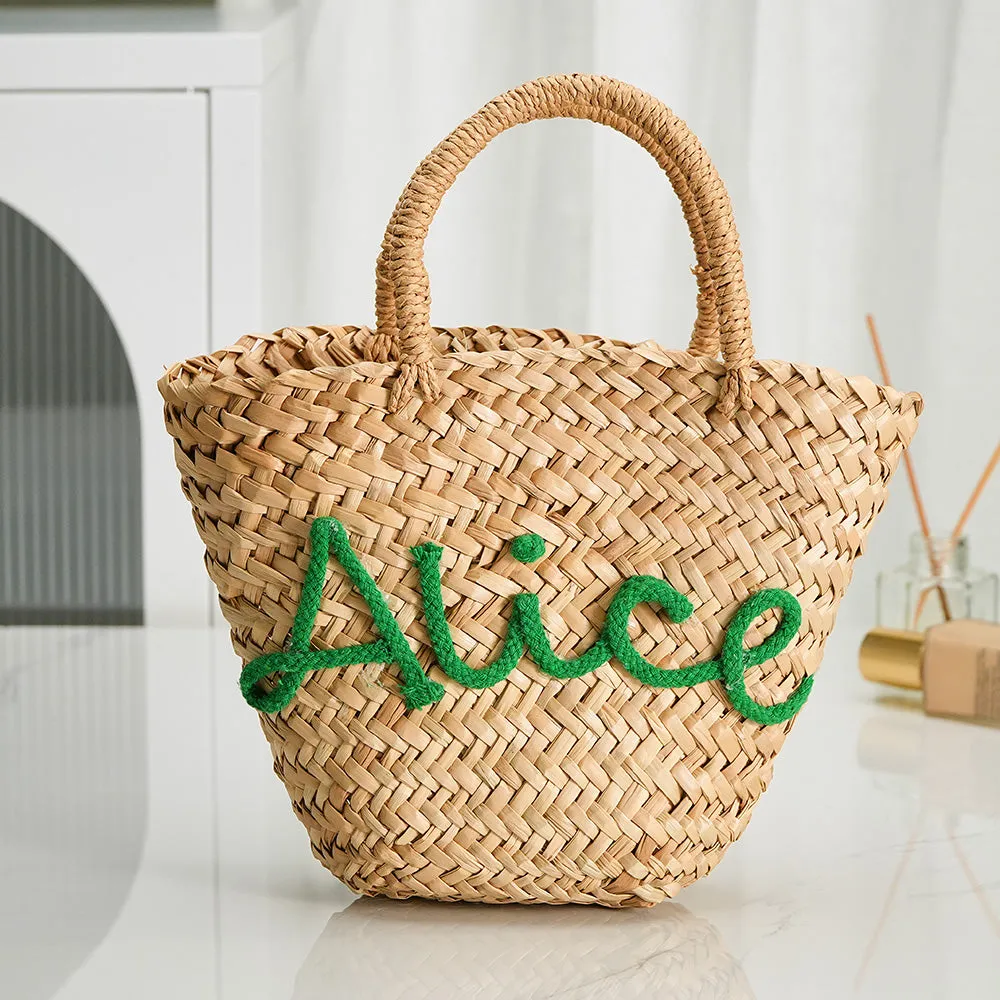 Personalized Embroidered Name Bags Straw Basket Bridal Shower Bags Customized Straw Bags Custom Wedding Bag Straw Tote