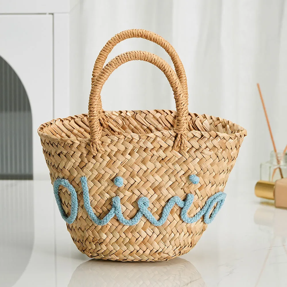Personalized Embroidered Name Bags Straw Basket Bridal Shower Bags Customized Straw Bags Custom Wedding Bag Straw Tote