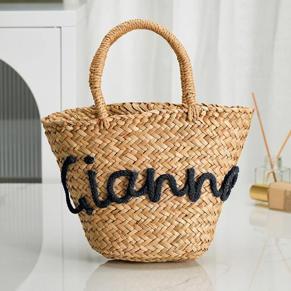Personalized Embroidered Name Bags Straw Basket Bridal Shower Bags Customized Straw Bags Custom Wedding Bag Straw Tote