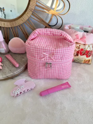 Pink Gingham Vanity Makeup Bag