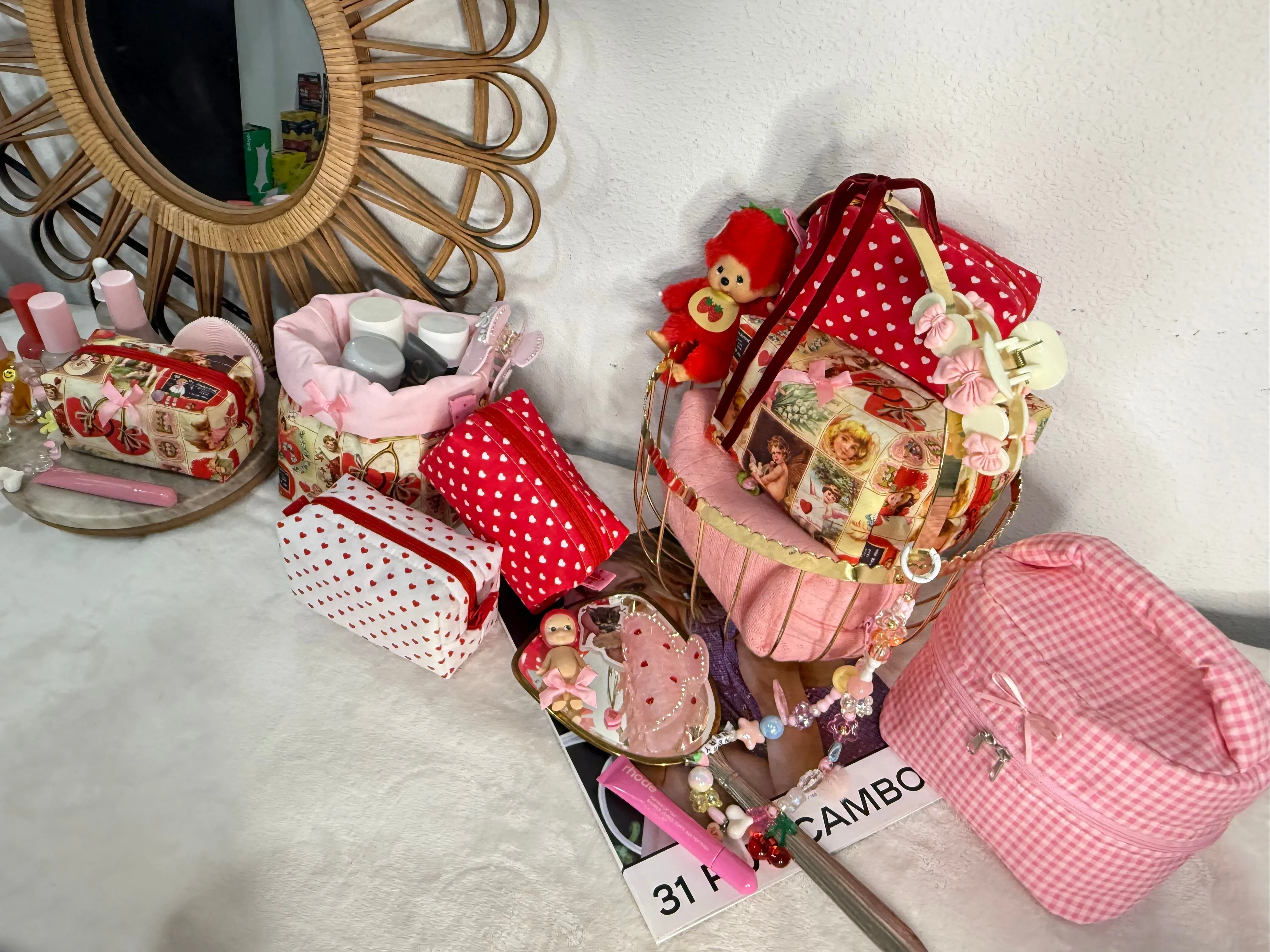 Pink Gingham Vanity Makeup Bag