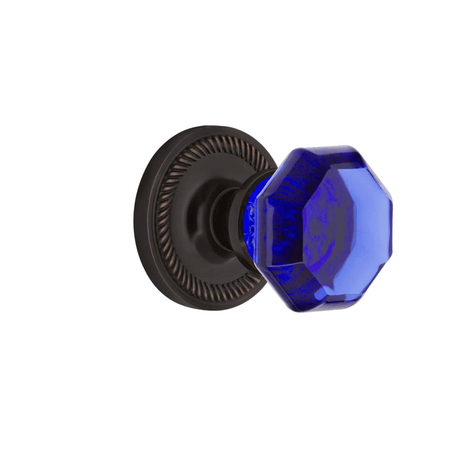 Rope Rosette with Cobalt Waldorf Knob in Timeless Bronze