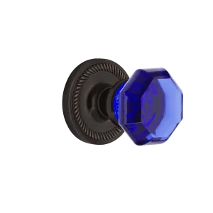 Rope Rosette with Cobalt Waldorf Knob in Timeless Bronze