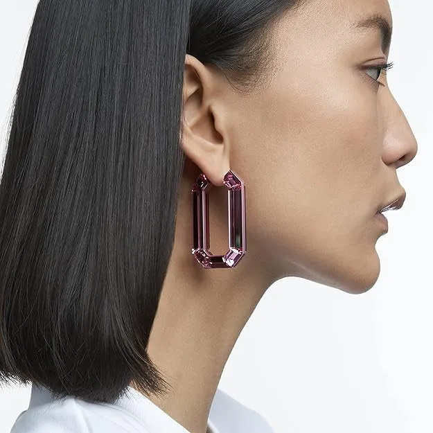 Swarovski Women's Pink Rhodium Finish Lucent Hoop Earrings - 5633955(2)