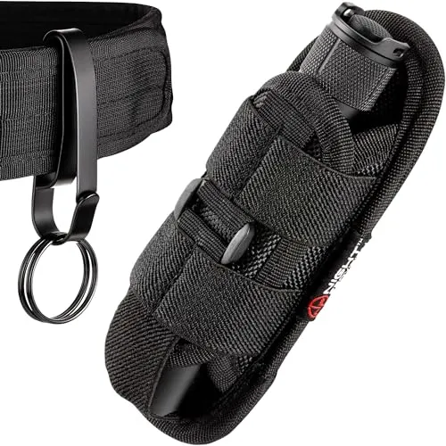 TH2 Tactical Flashlight Holster Metal Belt Clip & TKH-S1 Stealth Keychain Ring for Duty Belt Pouch Stretchable Holder for Police Military Security Belt