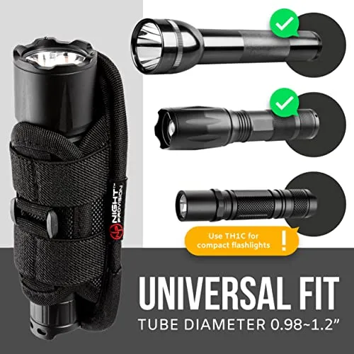 TH2 Tactical Flashlight Holster Metal Belt Clip & TKH-S1 Stealth Keychain Ring for Duty Belt Pouch Stretchable Holder for Police Military Security Belt