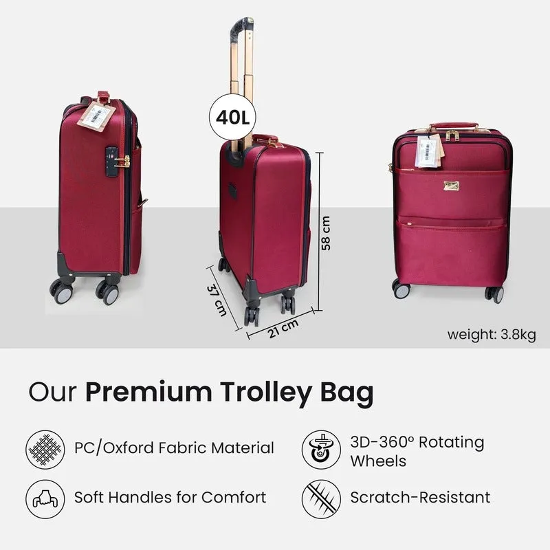 The Clownfish Aether Series Small: Cabin Trolley Bag - TSA Lock, 40L | 20 inch | Wine
