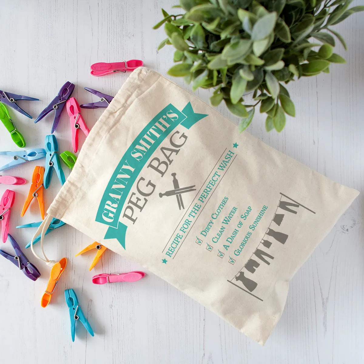 Vintage Style Personalised Peg Bag