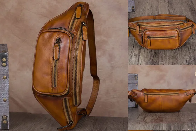 Vintage Womens Leather Waist Bag Chest Bag For Women