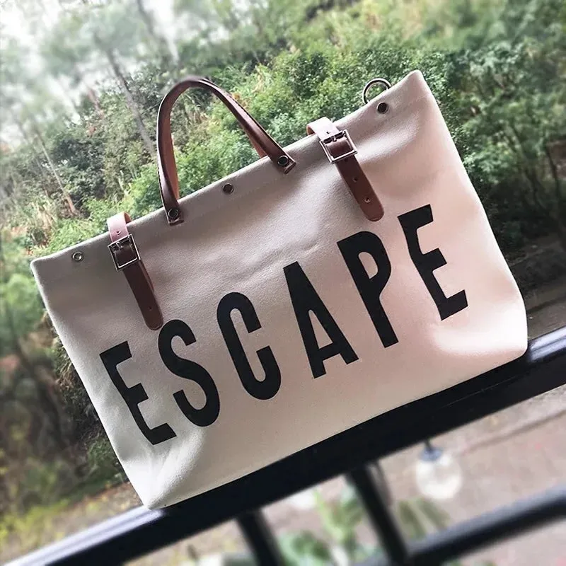 Women ESCAPE Canvas Travel Bags Large Capacity Stylish Travel Luggage Traveling Duffel Bag Letter Printing Weekend Duffel Handbags